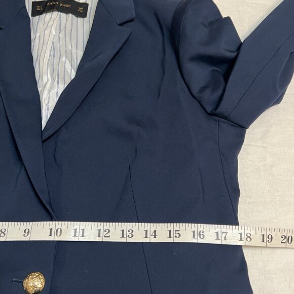 ZARA BASIC Women’s Navy Blazer Elegant Classic Fit with Stretch Fabric Work Sz L - Picture 6 of 12
